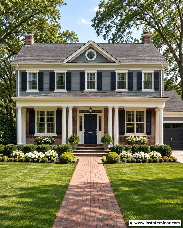 Slate Grey House With Brick And Navy Door - 30 Slate Grey House Design With Brick Accents Ideas