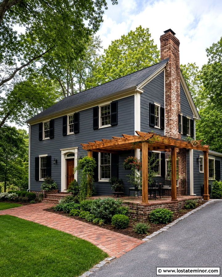 Slate Grey House With Brick And Pergola - 30 Slate Grey House Design With Pergola Ideas