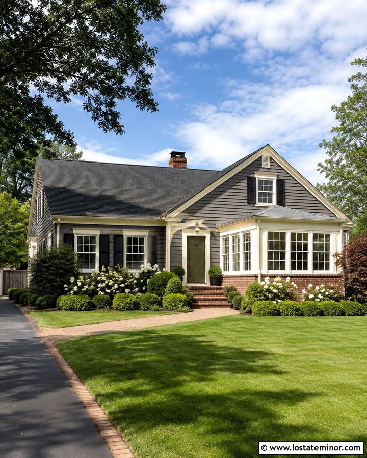 Slate Grey House With Brick Base Sunroom - 30 Slate Grey House Design With Sunroom Ideas