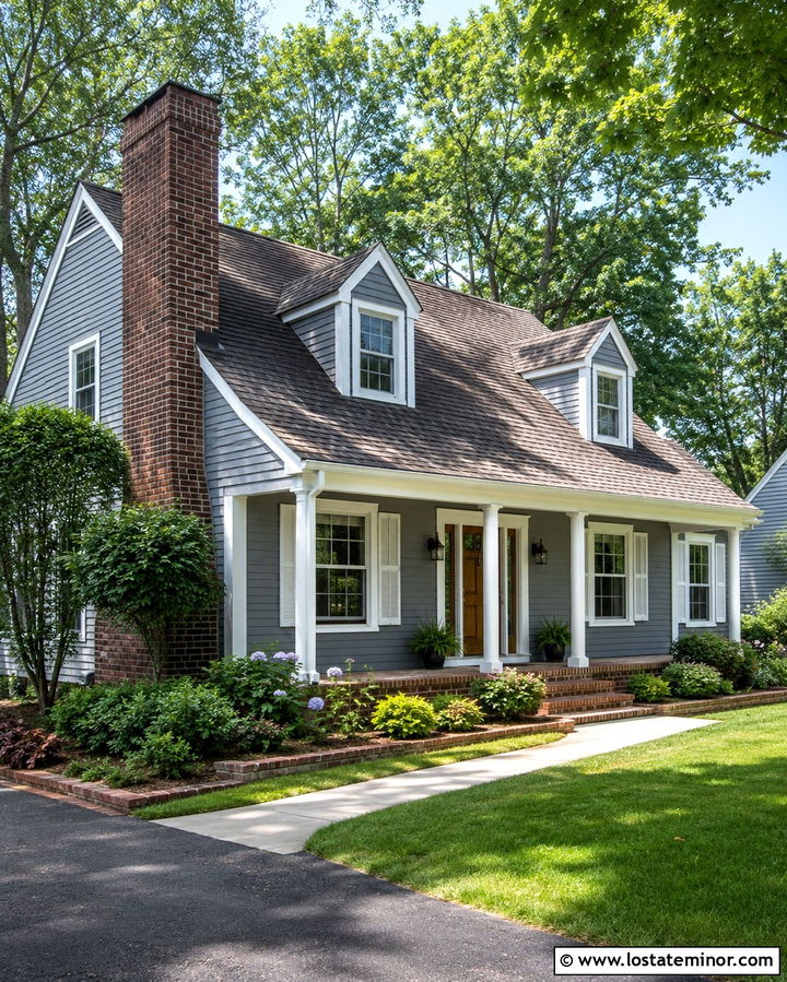 Slate Grey House With Brick Chimney And Porch - 30 Slate Grey House Design With Brick Accents Ideas