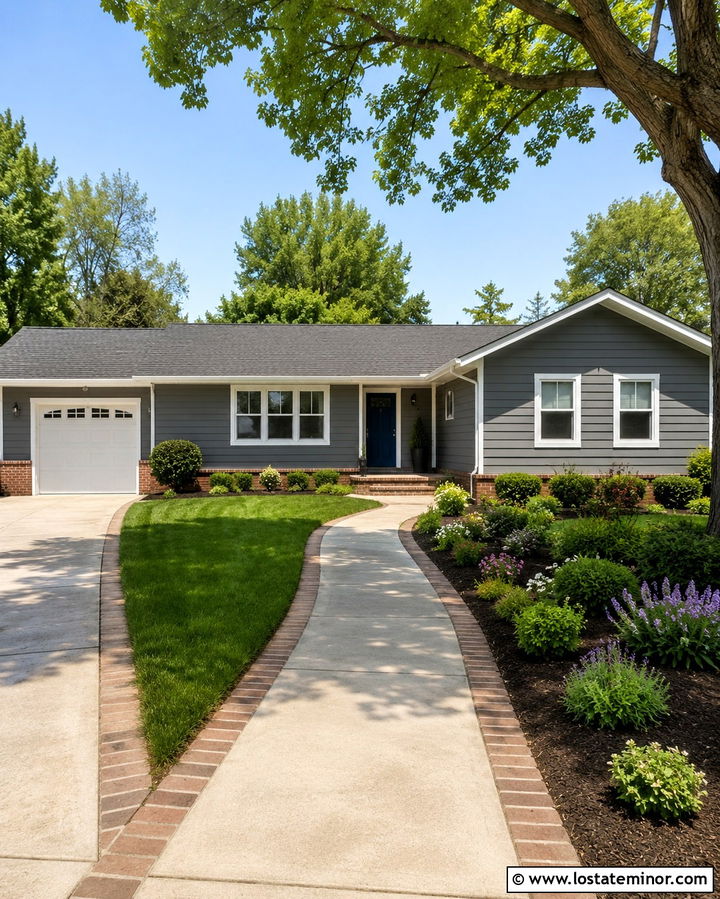 Slate Grey House With Brick Edged Walkway - 30 Slate Grey House Design With Walkway Ideas
