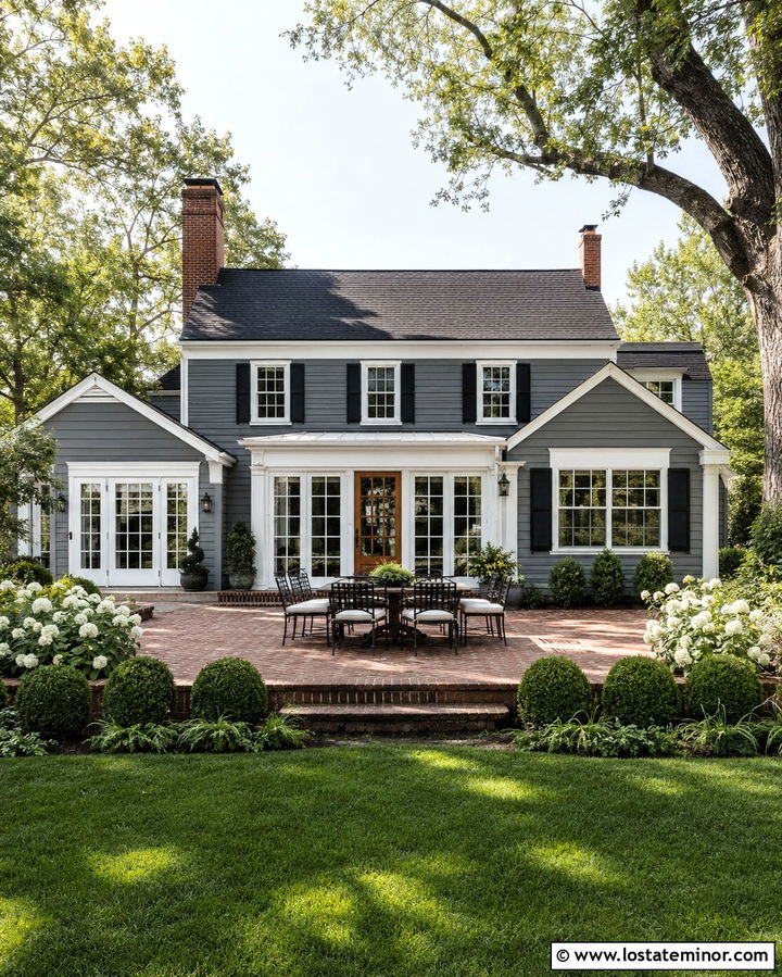 Slate Grey House With Brick Patio - 30 Slate Grey House Design With Backyard Ideas