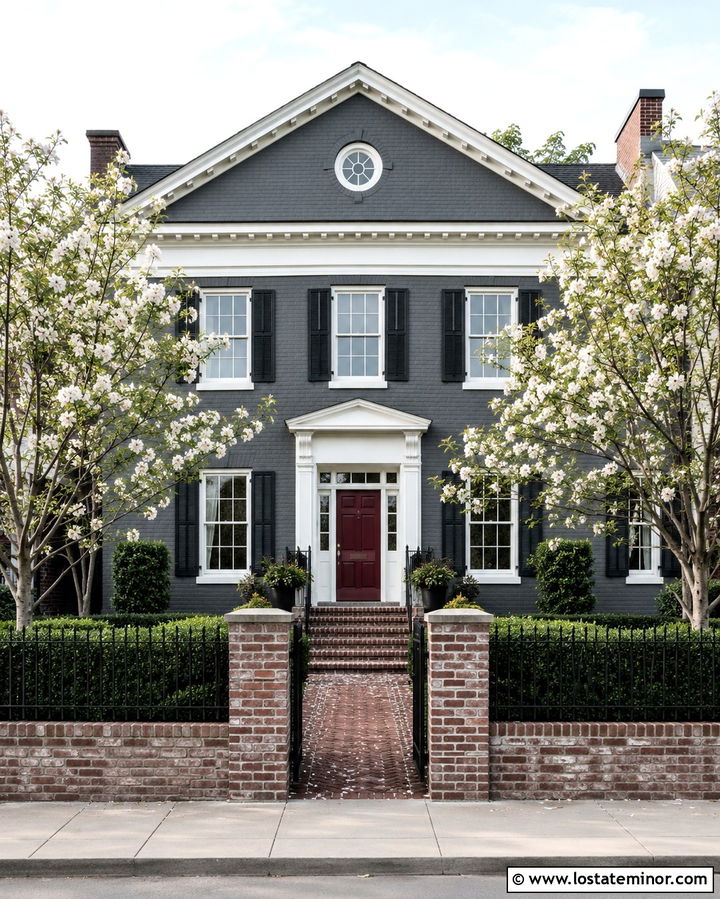 Slate Grey House With Brick Pillar Fence - 30 Slate Grey House Design With Fence Ideas