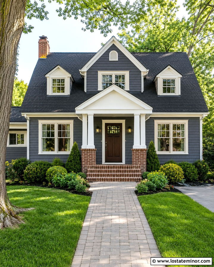Slate Grey House With Brick Portico - 30 Slate Grey House Design With Portico Ideas