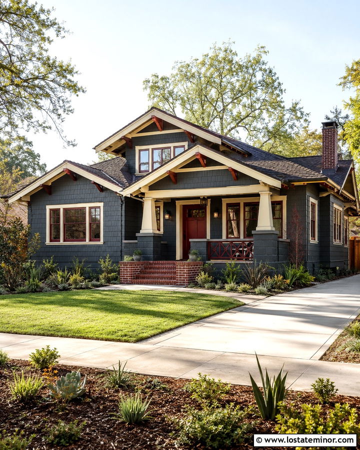 Slate Grey House With Brick Red Trim - 30 Slate Grey House Design With Trim Ideas