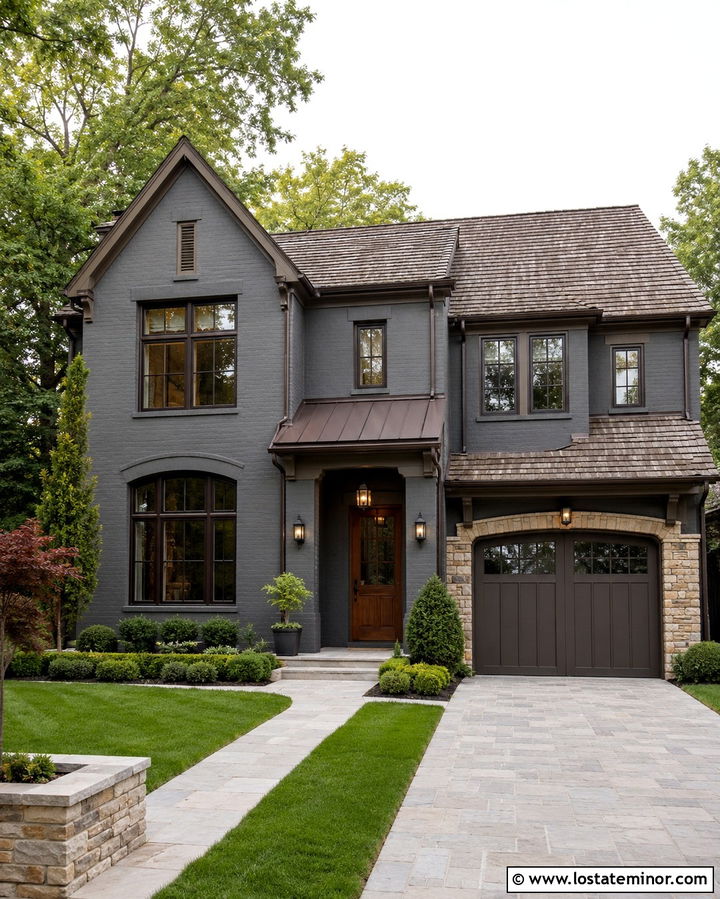 Slate Grey House With Bronze Awning - 30 Slate Grey House Design With Awning Ideas
