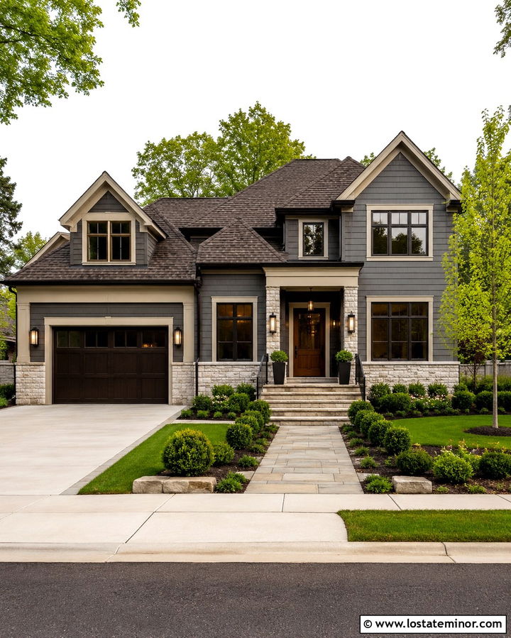 Slate Grey House With Bronze Garage Door - 30 Slate Grey House Design With Garage Door Ideas