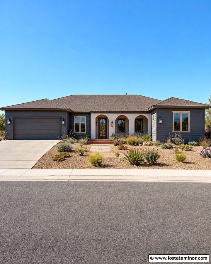 Slate Grey House With Bronze Storm Door And Terracotta Accents - 30 Slate Grey House Design With Storm Door Ideas