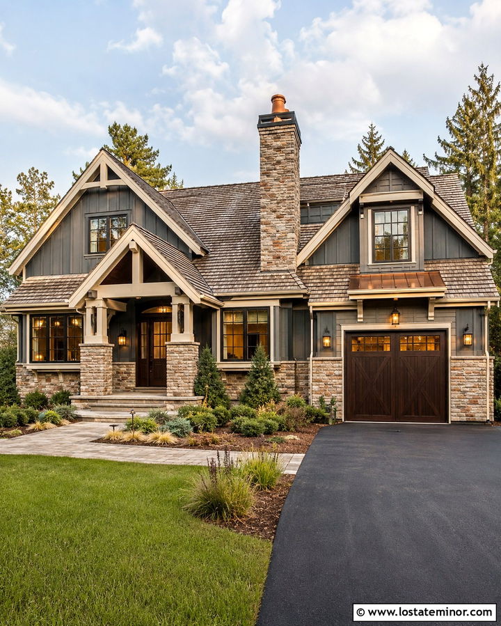 Slate Grey House With Brown Stone Wainscoting - 30 Slate Grey House Design With Wainscoting Ideas