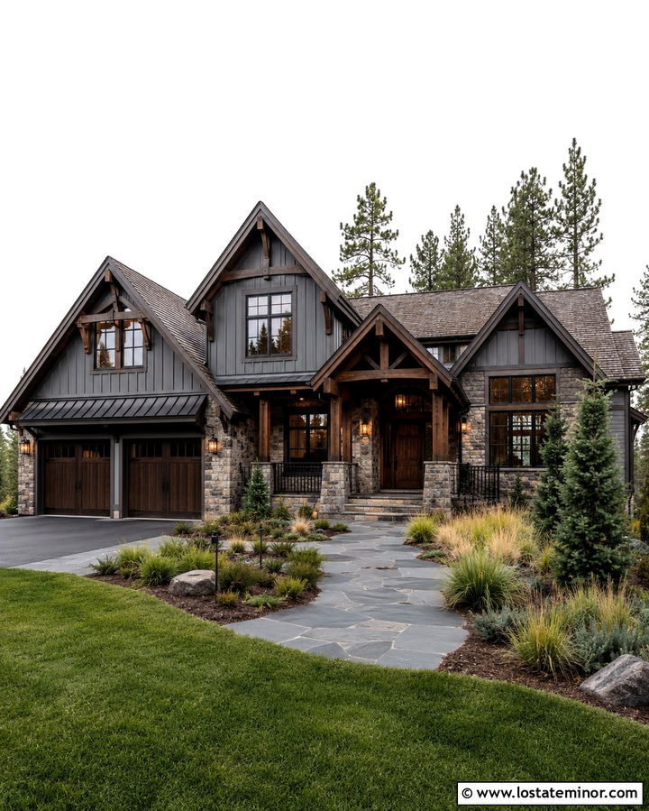 Slate Grey House With Brown Window Frames - 30 Slate Grey House Design With Window Frames Ideas