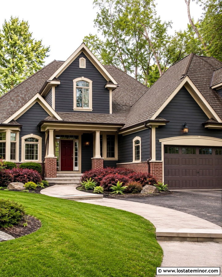 Slate Grey House With Burgundy Front Door - 30 Slate Grey House Design With Entry Door Ideas