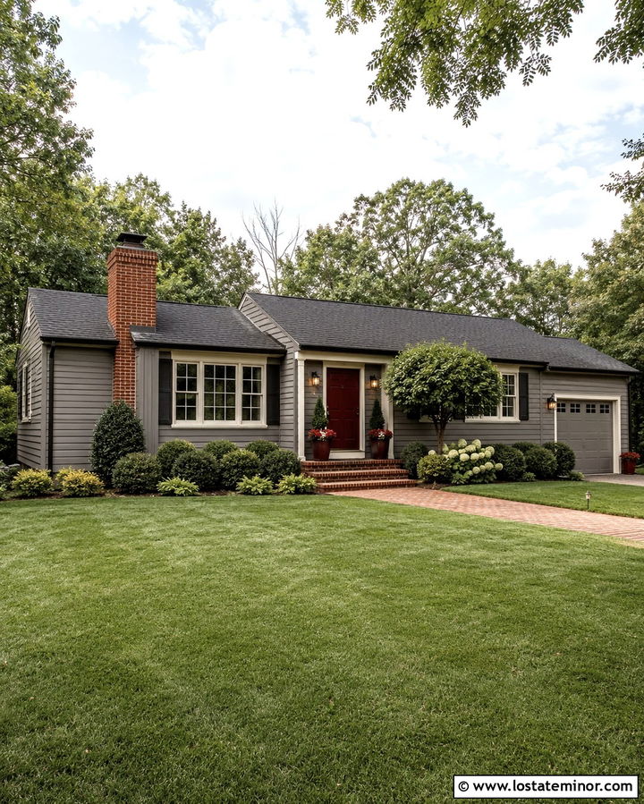 Slate Grey House With Burgundy Front Door - 30 Slate Grey House Design With Chimney Ideas