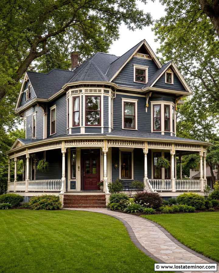 Slate Grey House With Burgundy Window Frames - 30 Slate Grey House Design With Window Frames Ideas