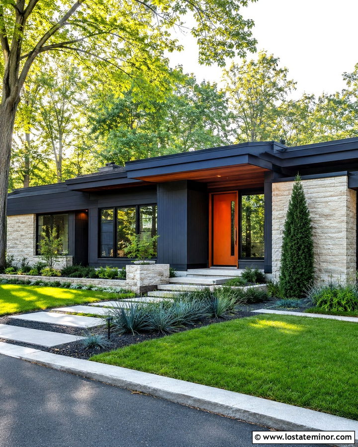 Slate Grey House With Burnt Orange Front Door - 30 Slate Grey House Design With Entry Door Ideas