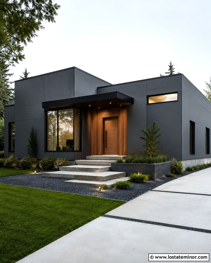 Slate Grey House With Cantilevered Awning - 30 Slate Grey House Design With Awning Ideas