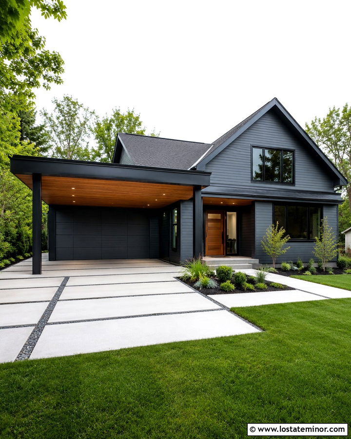 Slate Grey House With Carport Storage Wall - 30 Slate Grey House Design With Carport Ideas