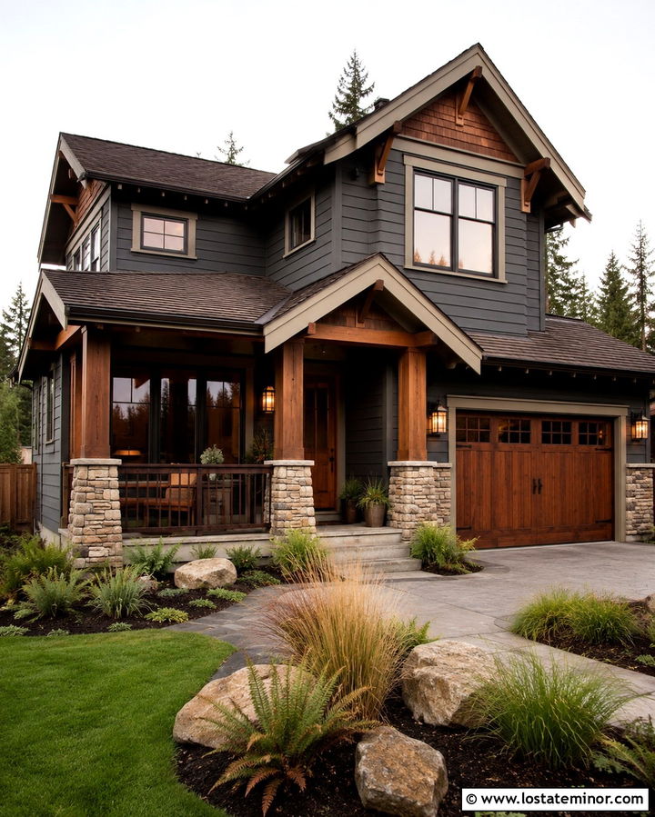 Slate Grey House With Cedar Accents And Bronze Lighting - 30 Slate Grey House Design With Lighting Ideas