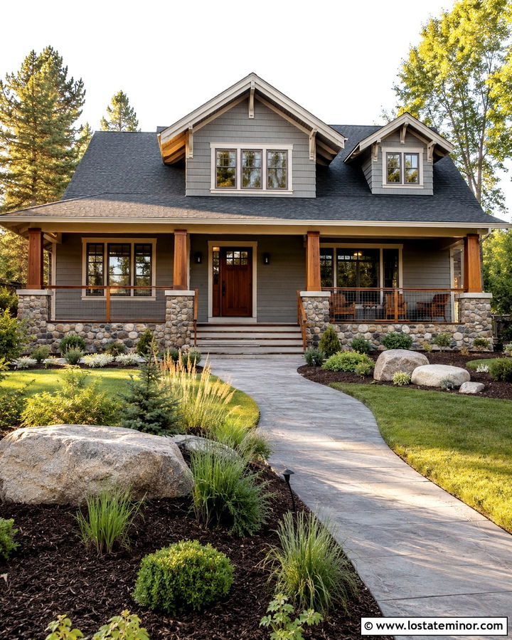 Slate Grey House With Cedar Cable Railings - 30 Slate Grey House Design With Railings Ideas
