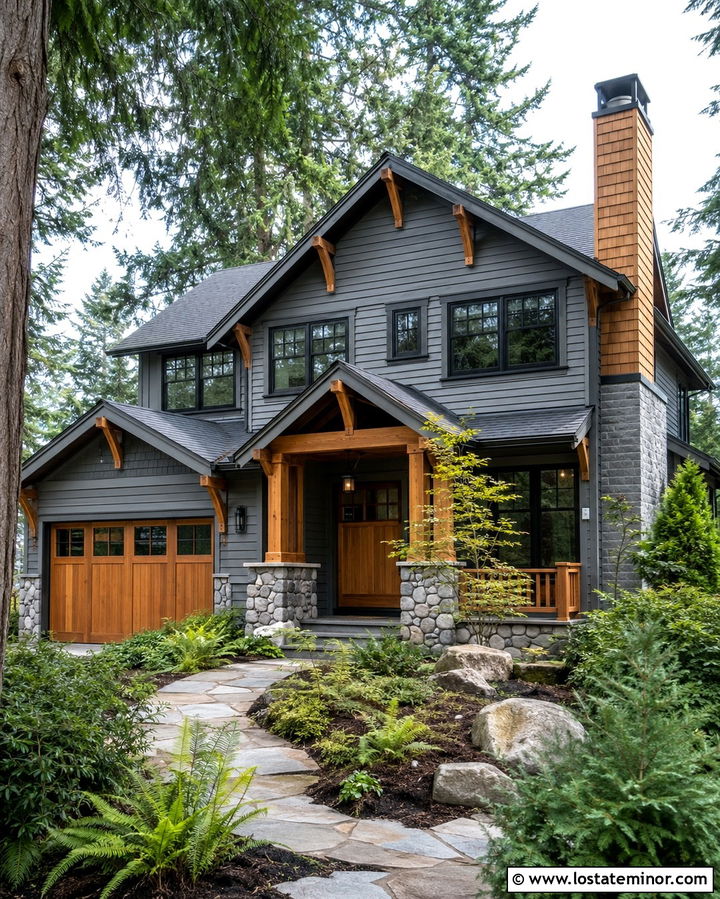 Slate Grey House With Cedar Chimney Accents - 30 Slate Grey House Design With Chimney Ideas