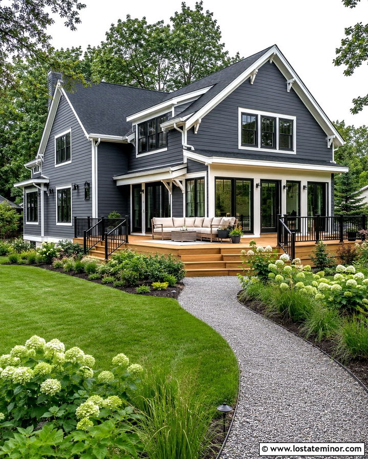 Slate Grey House With Cedar Deck - 30 Slate Grey House Design With Backyard Ideas