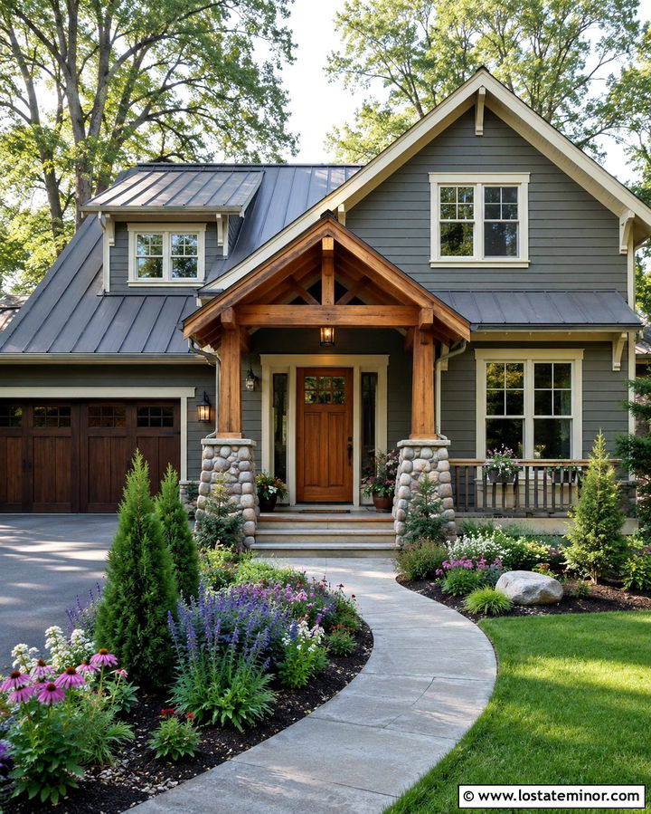 Slate Grey House With Cedar Entry Awning - 30 Slate Grey House Design With Awning Ideas