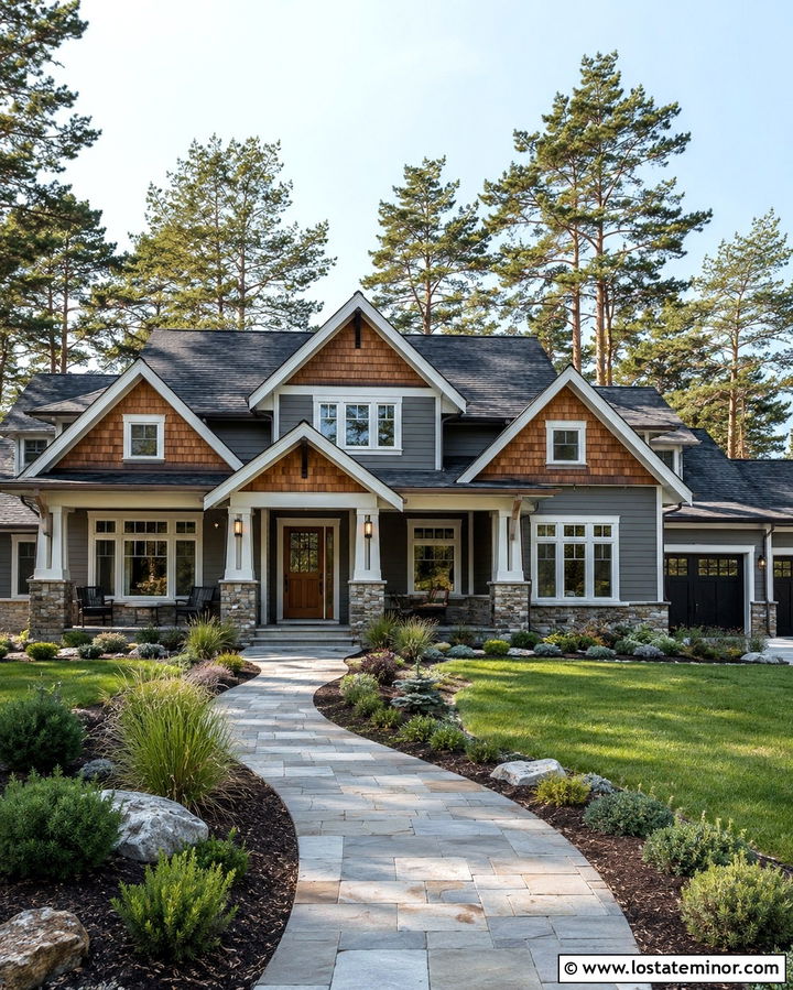 Slate Grey House With Cedar Gables - 30 Slate Grey House Design With Gables Ideas
