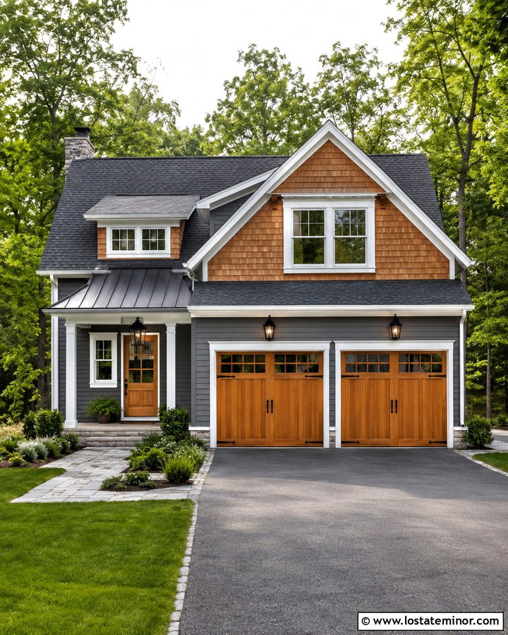 Slate Grey House With Cedar Garage Doors - 30 Slate Grey House Design With Cedar Shake Ideas