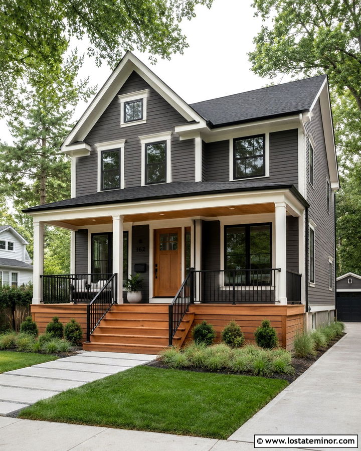 Slate Grey House With Cedar Porch Steps - 30 Slate Grey House Design With Steps Ideas