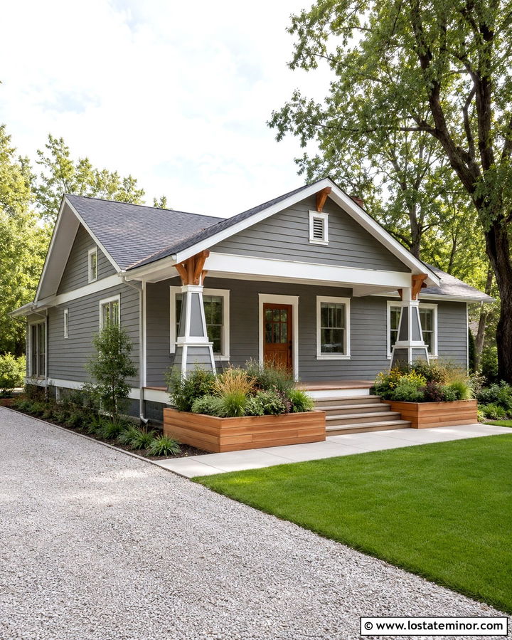 Slate Grey House With Cedar Raised Planters - 30 Slate Grey House Design With Landscaping Ideas