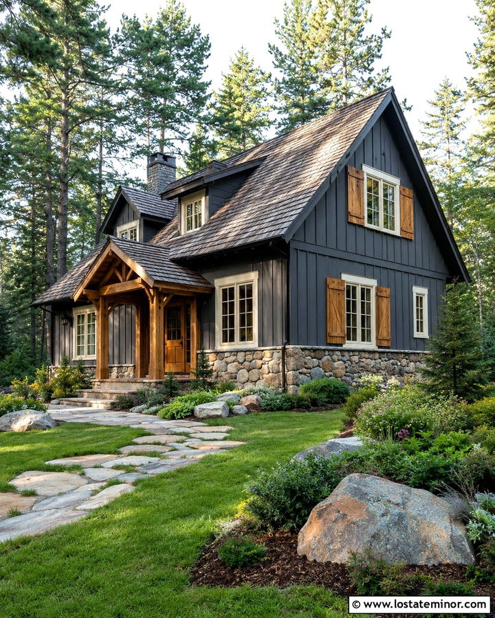 Slate Grey House With Cedar Shutters - 30 Slate Grey House Design With Accents Ideas