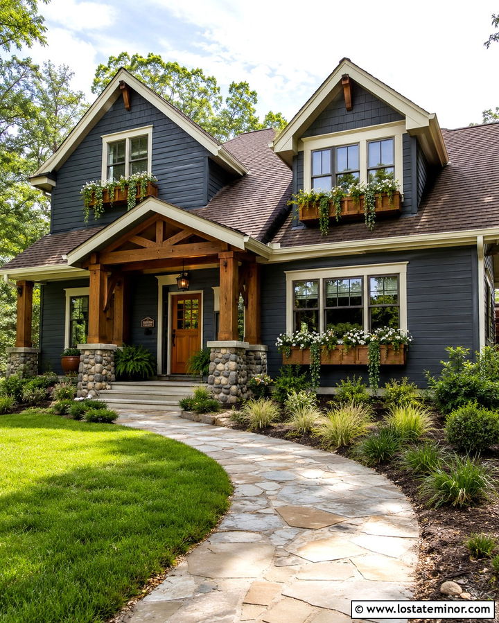 Slate Grey House With Cedar Window Boxes - 30 Slate Grey House Design With Window Boxes Ideas