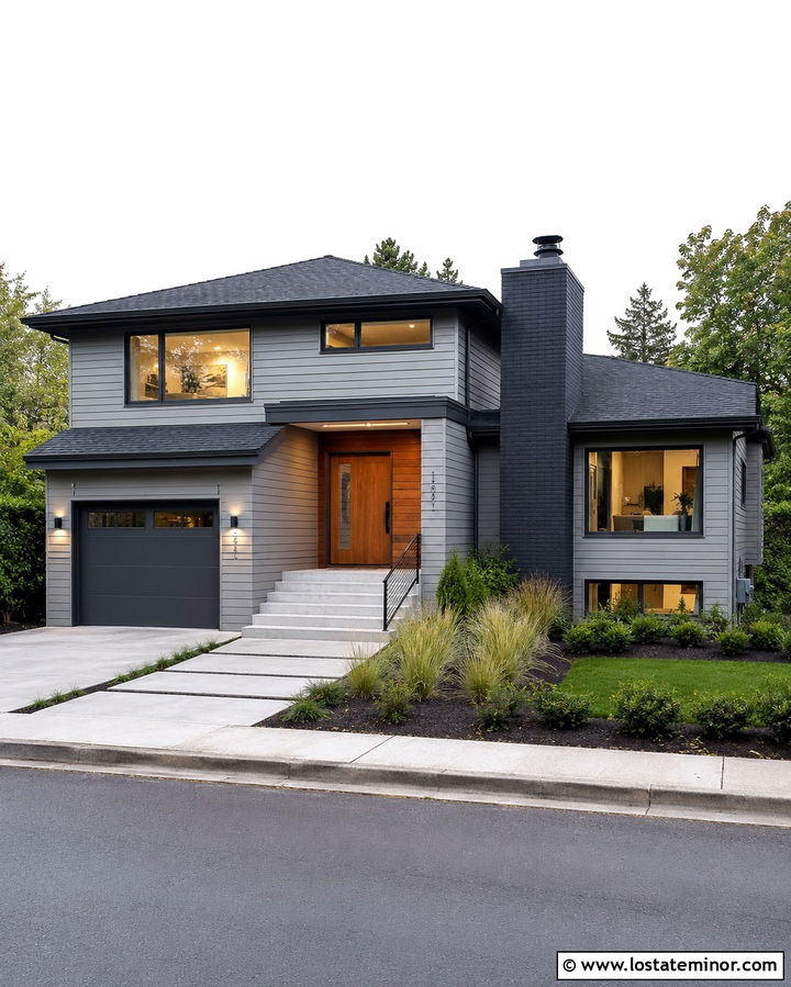 Slate Grey House With Charcoal Brick Chimney - 30 Slate Grey House Design With Chimney Ideas