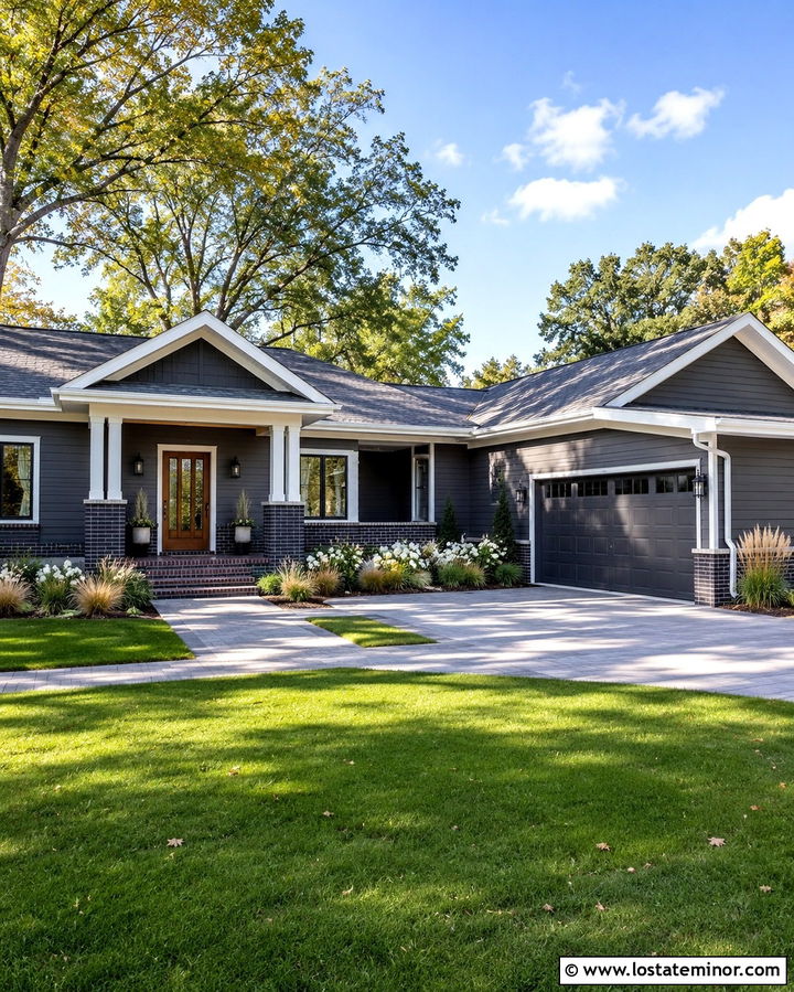 Slate Grey House With Charcoal Brick Foundation - 30 Slate Grey House Design With Brick Accents Ideas
