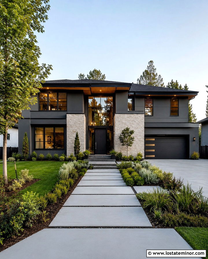 Slate Grey House With Charcoal Front Door - 30 Slate Grey House Design With Entry Door Ideas