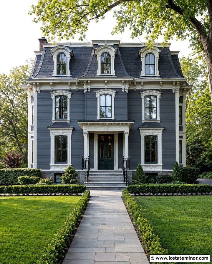 Slate Grey House With Charcoal Mansard Roof - 30 Slate Grey House Design With Roof Ideas