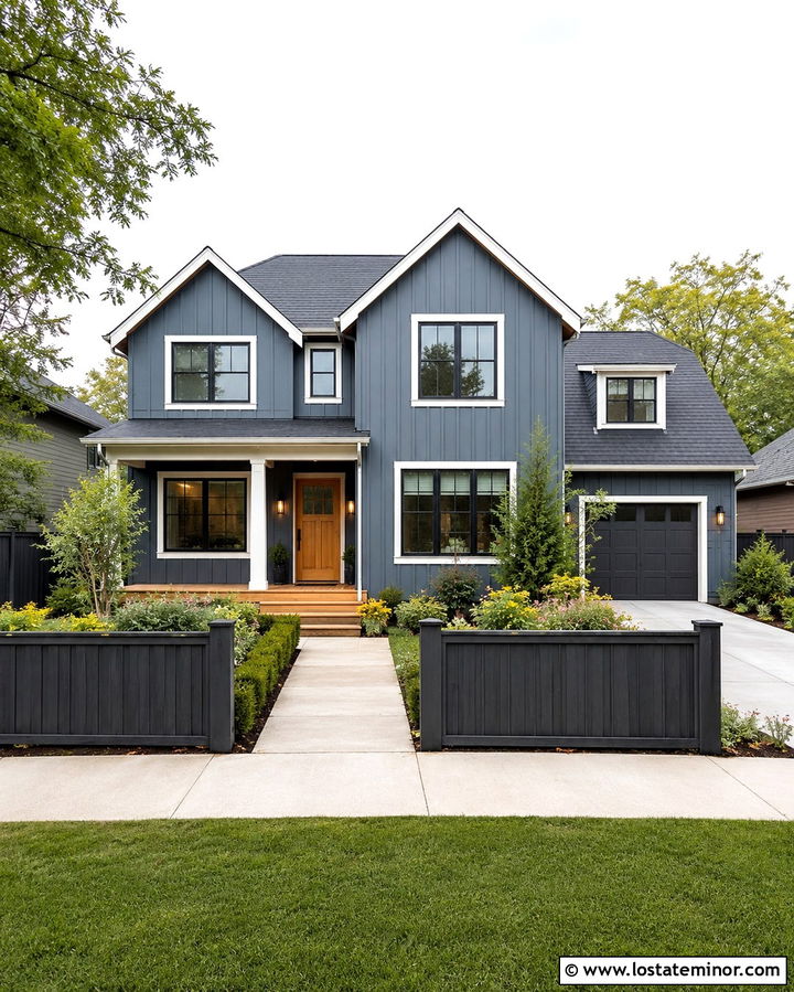 Slate Grey House With Charcoal Privacy Fence - 30 Slate Grey House Design With Fence Ideas