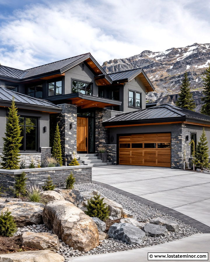 Slate Grey House With Charcoal Stone Wainscoting - 30 Slate Grey House Design With Wainscoting Ideas