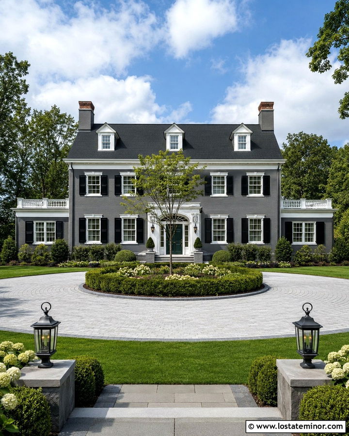 Slate Grey House With Circular Driveway - 30 Slate Grey House Design With Driveway Ideas