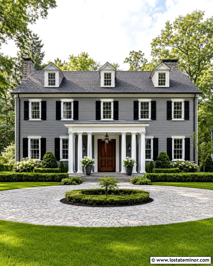 Slate Grey House With Circular Entry Walkway - 30 Slate Grey House Design With Walkway Ideas
