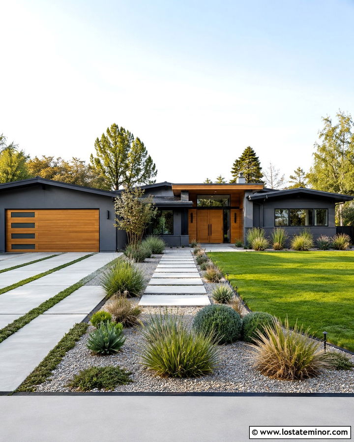 Slate Grey House With Concrete Strip Driveway - 30 Slate Grey House Design With Driveway Ideas