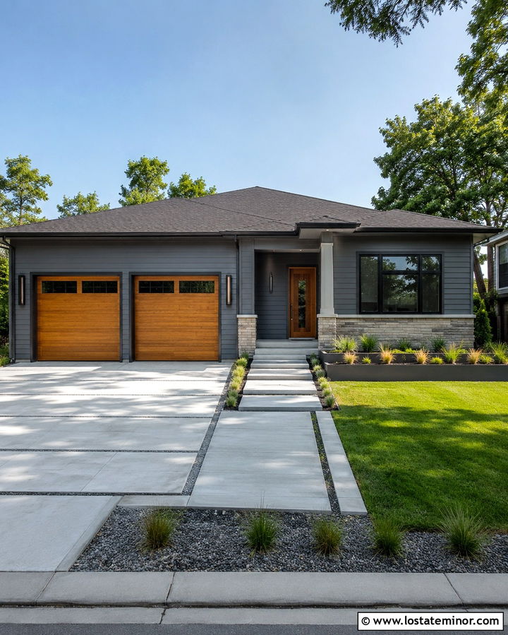 Slate Grey House With Contemporary Garage Sconces - 30 Slate Grey House Design With Lighting Ideas