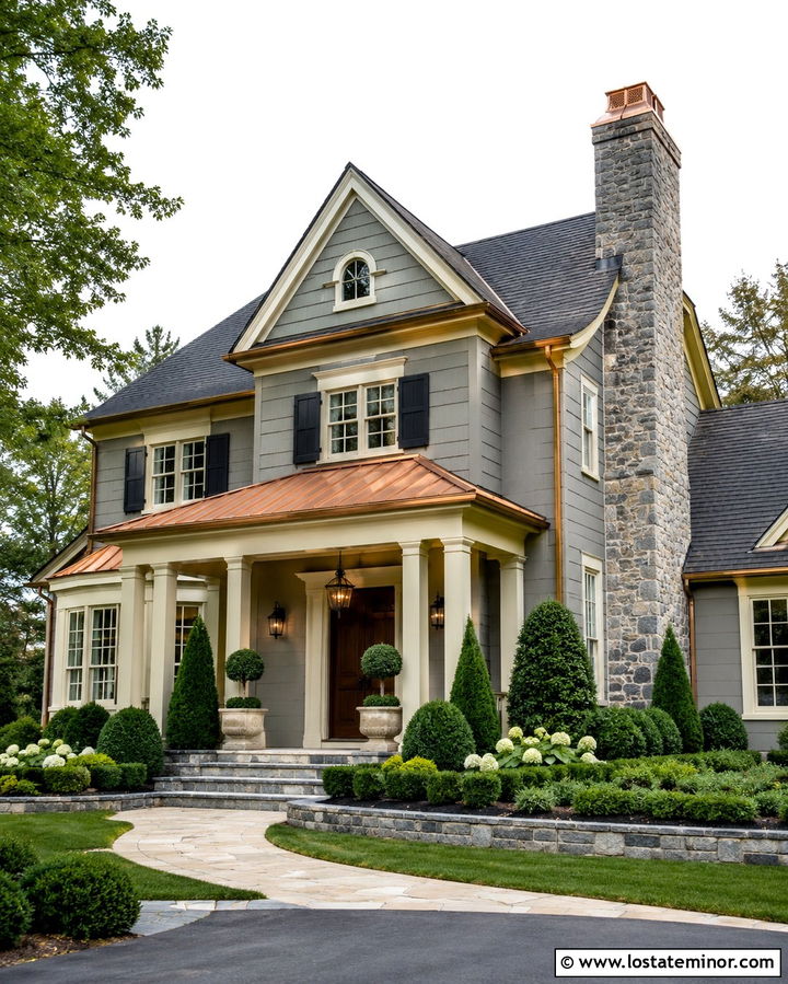 Slate Grey House With Copper Chimney Cap - 30 Slate Grey House Design With Chimney Ideas