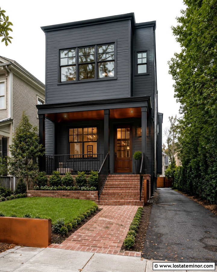 Slate Grey House With Copper Porch Ceiling - 30 Slate Grey House Design With Porch Ceiling Ideas