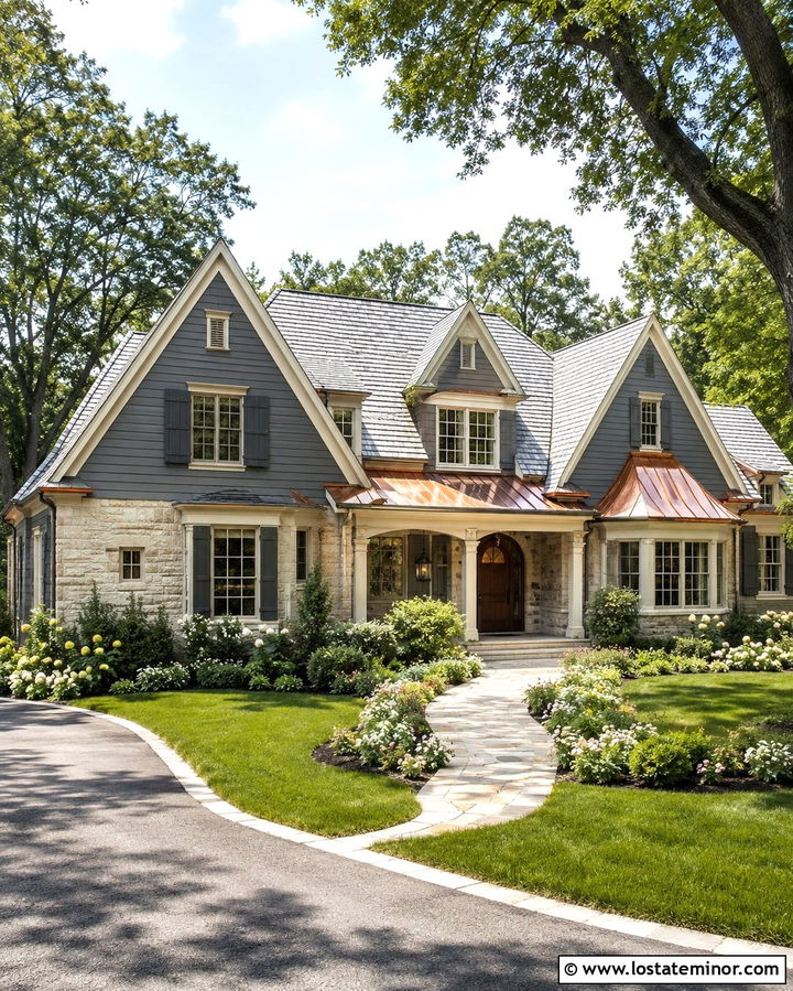 Slate Grey House With Copper Roof Accents - 30 Slate Grey House Design With Roof Ideas