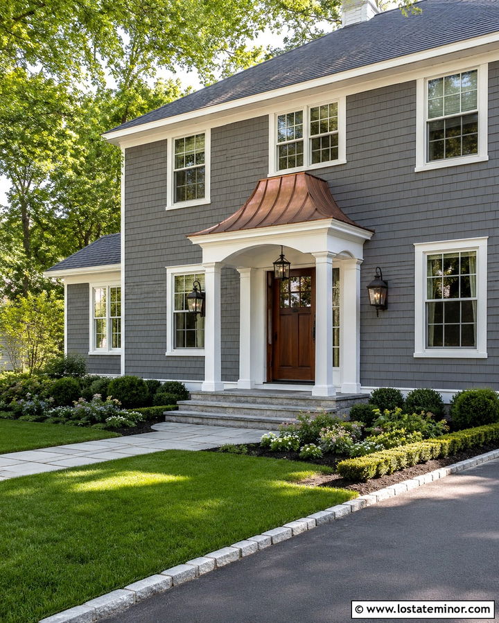 Slate Grey House With Copper Roof Portico - 30 Slate Grey House Design With Portico Ideas