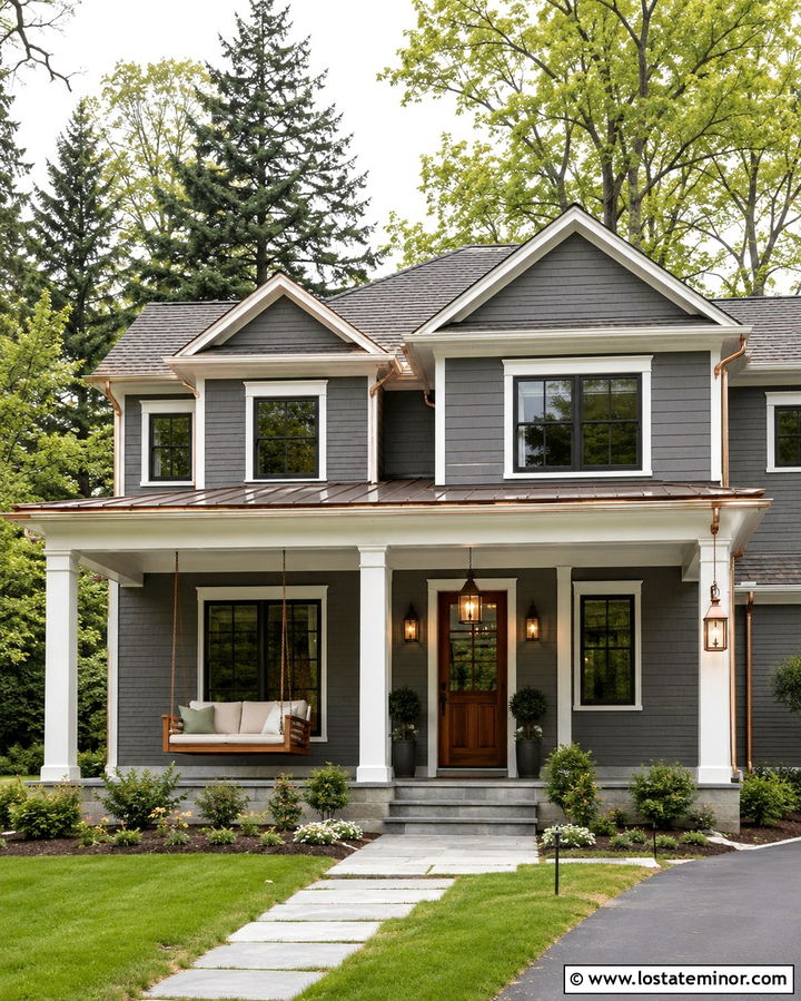 Slate Grey House With Copper Swing Hardware - 30 Slate Grey House Design With Swing Ideas