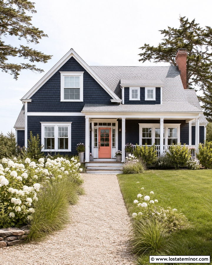 Slate Grey House With Coral Front Door - 30 Slate Grey House Design With Entry Door Ideas
