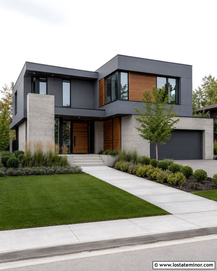 Slate Grey House With Corner Window Frames - 30 Slate Grey House Design With Window Frames Ideas