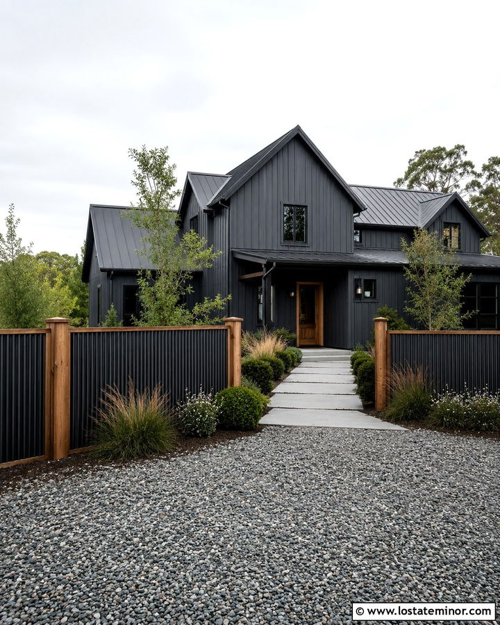 Slate Grey House With Corrugated Metal Fence - 30 Slate Grey House Design With Fence Ideas