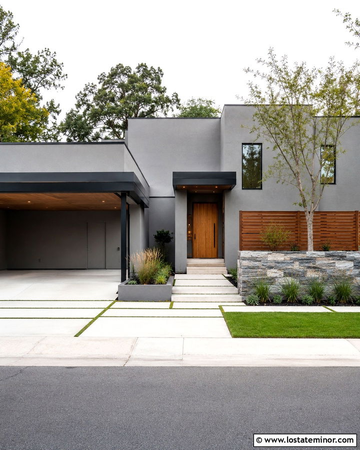 Slate Grey House With Courtyard Carport - 30 Slate Grey House Design With Carport Ideas